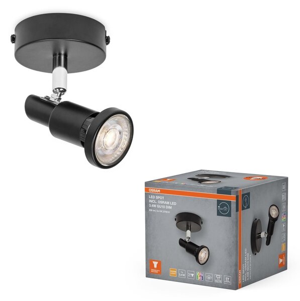 Černé stropní svítidlo LED Spot 80 mm 36°, teplá bílá