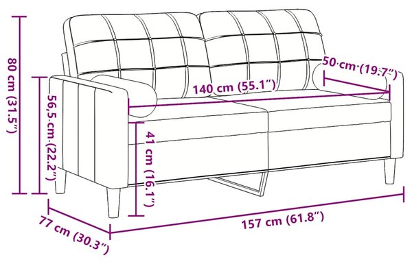 2místná pohovka s polštáři černá 140 cm samet 3278224