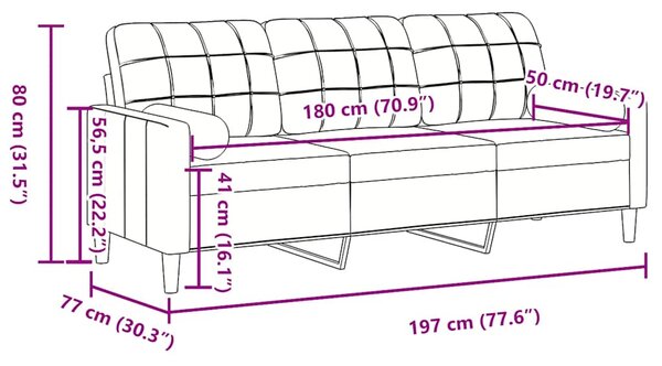 3místná pohovka s polštáři černá 180 cm samet 3278234