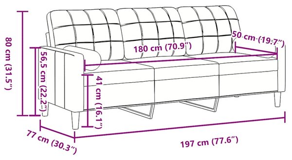 3místná pohovka s polštáři krémová 180 cm samet 3278237