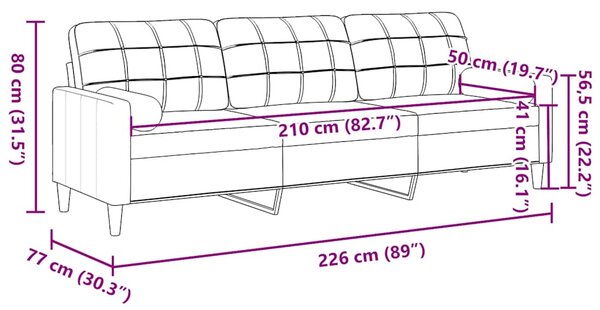 3místná pohovka s polštáři černá 210 cm samet 3278244