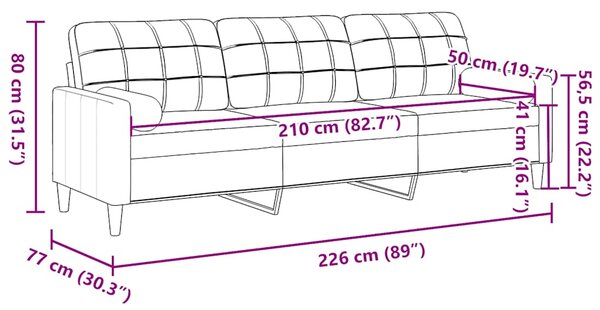 3místná pohovka s polštáři krémová 210 cm samet 3278247