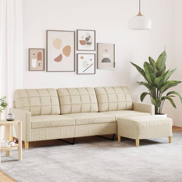 3místná pohovka s podnožkou krémová 210 cm textil 3278251