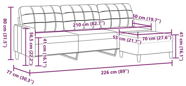 3místná pohovka s podnožkou krémová 210 cm textil 3278251