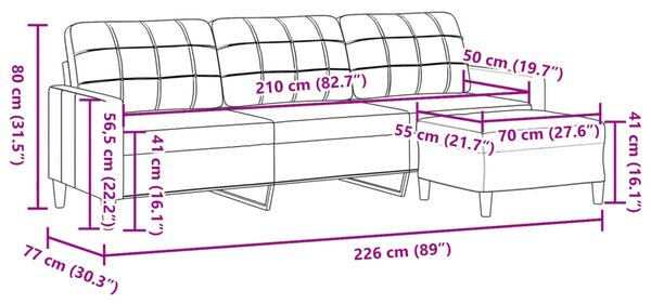 3místná pohovka s podnožkou světle žlutá 210 cm textil 3278254