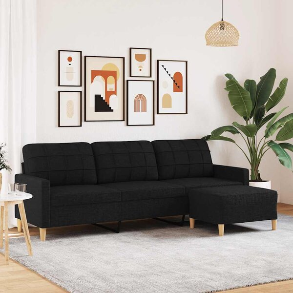 3místná pohovka s podnožkou černá 210 cm textil 3278253
