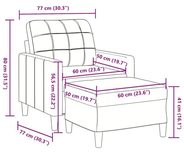 Křeslo s podnožkou světle šedé 60 cm samet 3278257