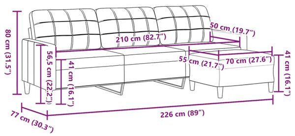 3místná pohovka s podnožkou vínová 210 cm textil 3278255