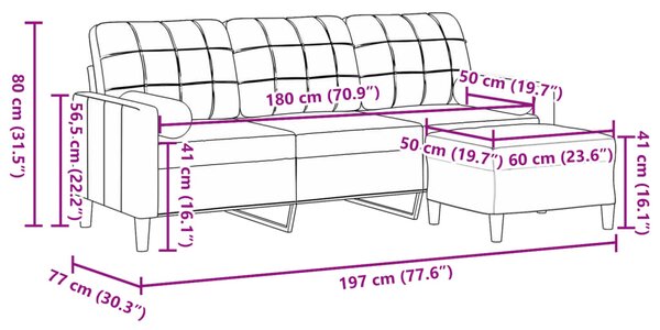 3místná pohovka s podnožkou vínová 180 cm samet 3278271