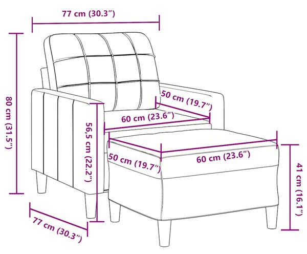 Křeslo s podnožkou krémové 60 cm samet 3278265