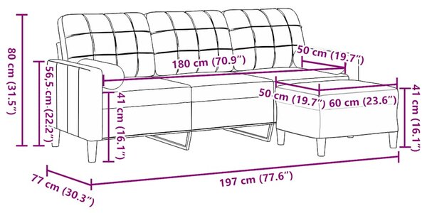 3místná pohovka s podnožkou černá 180 cm samet 3278272