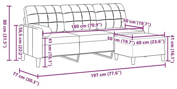 3místná pohovka s podnožkou hnědá 180 cm samet 3278274
