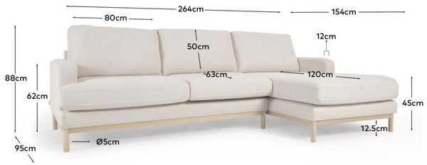 Bílá látková třímístná rohová pohovka Kave Home Mihaela 264 cm, pravá
