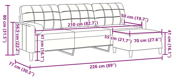 3místná pohovka s podnožkou vínová 210 cm samet 3278281