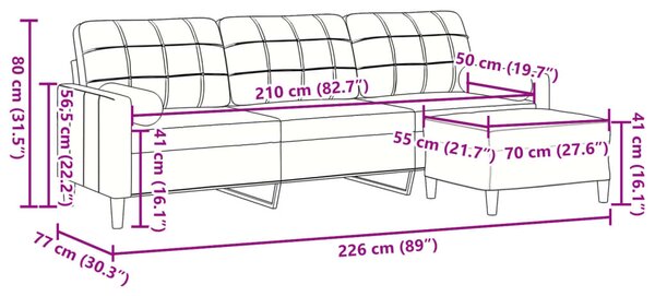 3místná pohovka s podnožkou růžová 210 cm samet 3278280