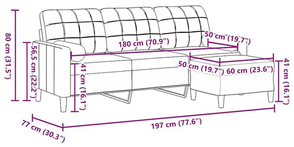 3místná pohovka s podnožkou modrá 180 cm samet 3278276