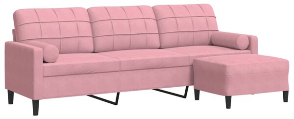 3místná pohovka s podnožkou růžová 210 cm samet 3278280
