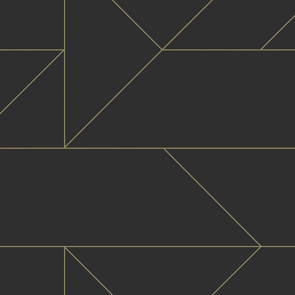 Černá geometrická vliesová tapeta, zlaté linie 347726, City Chic, Origin