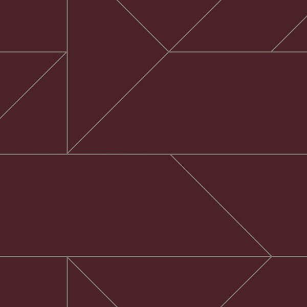 Vínová geometrická tapeta, stříbrné linie 347727 rozměry 0,53 x 10,05 m
