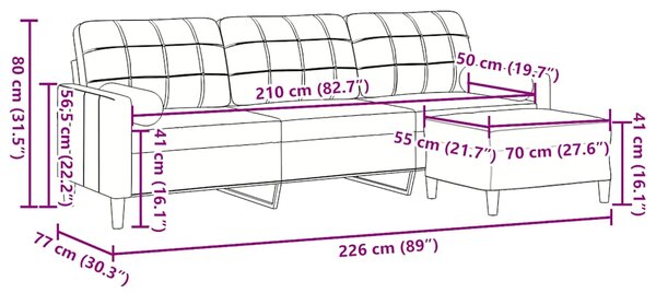 3místná pohovka s podnožkou krémová 210 cm samet 3278285