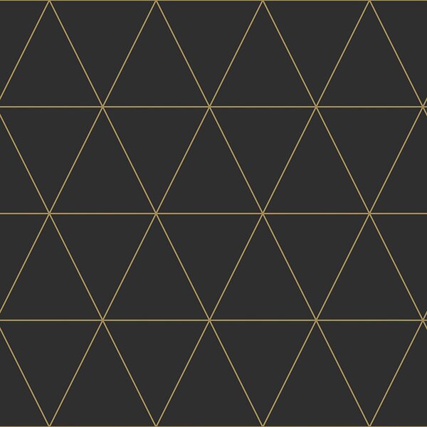 Černá vliesová tapeta, zlaté obrysy trojúhelníků 347684, City Chic, Precious, Origin