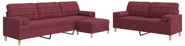 3dílná sedací souprava s podnožkou a polštáři vínová textil 3278349