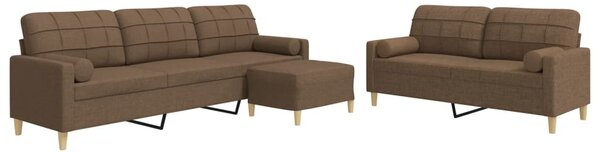 3dílná sedací souprava s podnožkou a polštáři hnědá textil 3278346