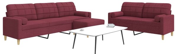 3dílná sedací souprava s podnožkou a polštáři vínová textil 3278349