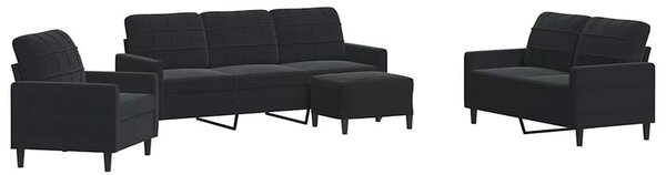 4dílná sedací souprava s poduškami černá samet 3278366