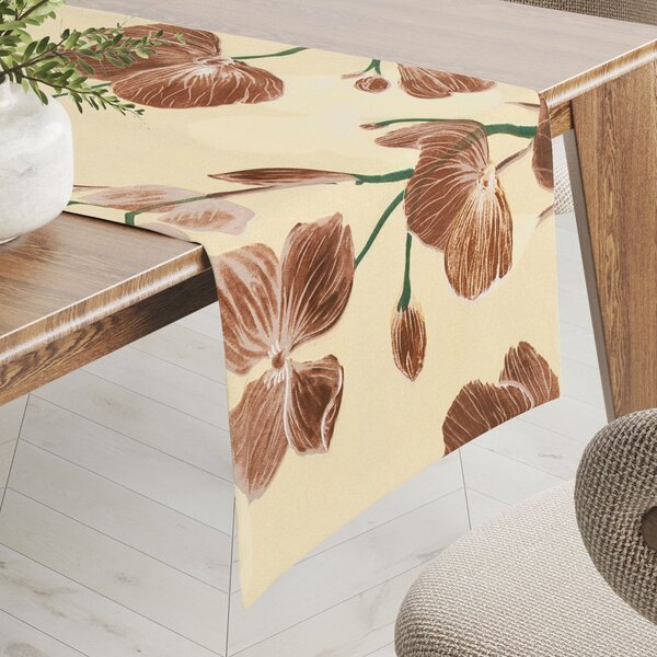 Biante Bavlněný běhoun na stůl Sandra SA-536 Hnědé orchideje na vanilkově žlutém 20x120 cm