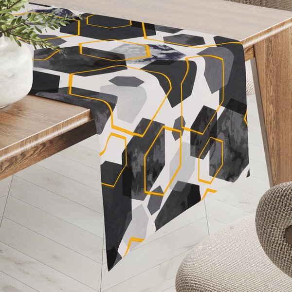 Biante Bavlněný běhoun na stůl Sandra SA-568 Šedo-modrofialové mramorové hexagony na bílém 20x120 cm