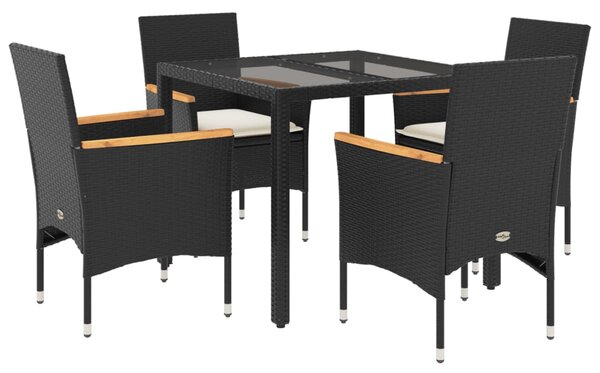 5dílný zahradní jídelní set s poduškami černý polyratan a sklo 3278646