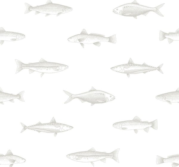 Vliesová tapeta bílá se stříbrnými rybami 138966, Regatta Crew, Esta