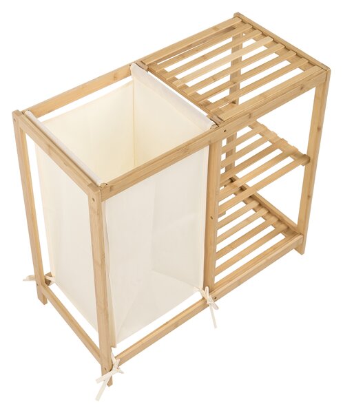 Skříňka do koupelny PUILAR 68 cm s košem na prádlo Bambus Světle hnědá