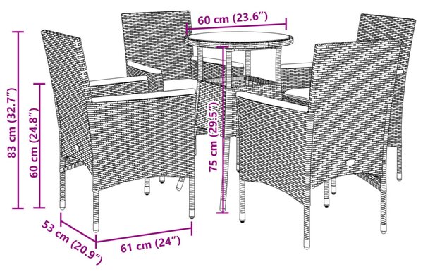 5dílný zahradní jídelní set s poduškami béžový polyratan a sklo 3278726
