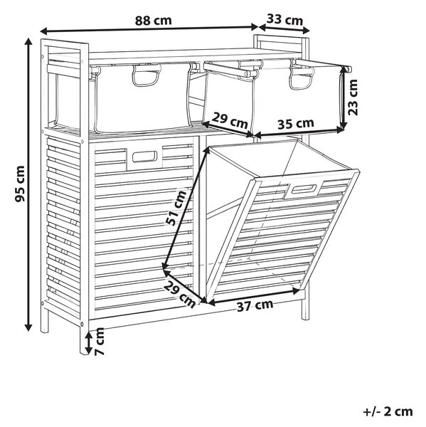 Skříňka s košem na prádlo a úložnými boxy CEJAR 88 cm Bambus Světle hnědá
