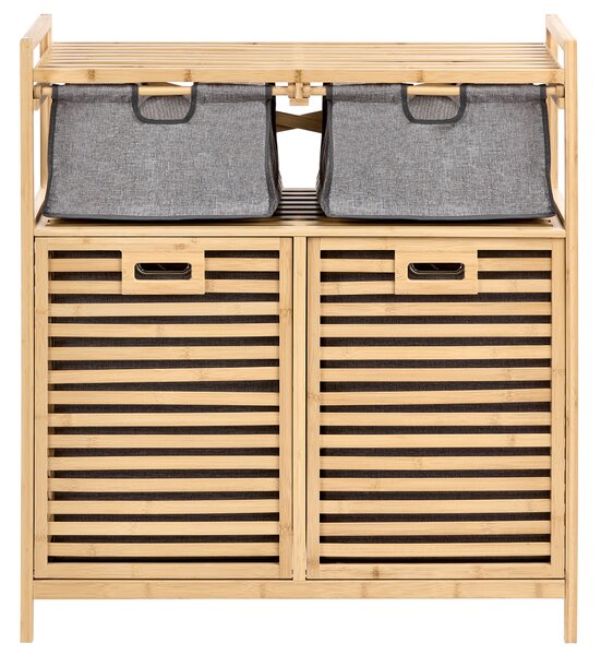 Skříňka s košem na prádlo a úložnými boxy CEJAR 88 cm Bambus Světle hnědá