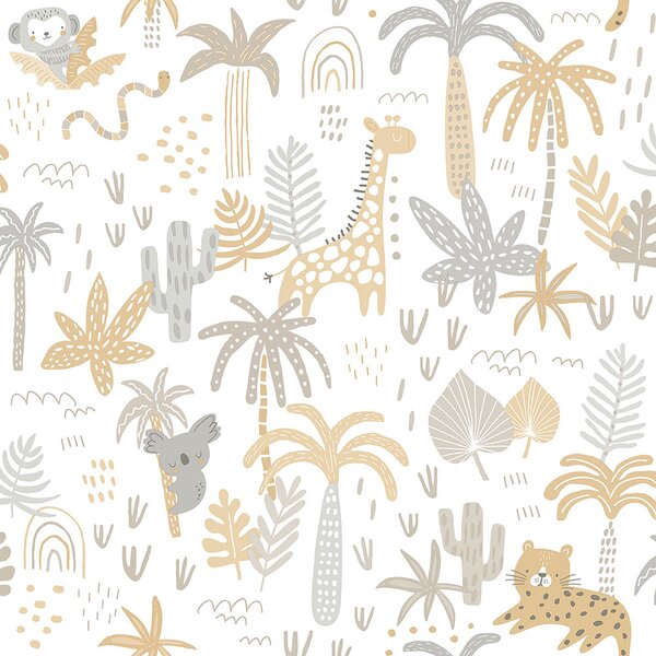Papírová dětská tapeta se zvířátky, palmami a listy 454-2, Pippo, ICH Wallcoverings