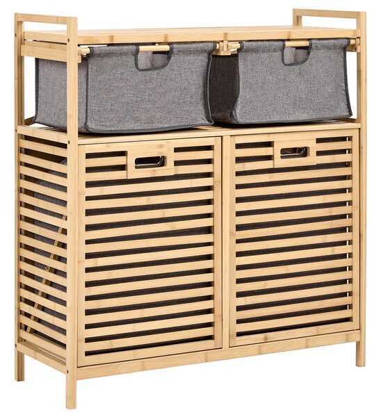 Skříňka s košem na prádlo a úložnými boxy CEJAR 88 cm Bambus Světle hnědá
