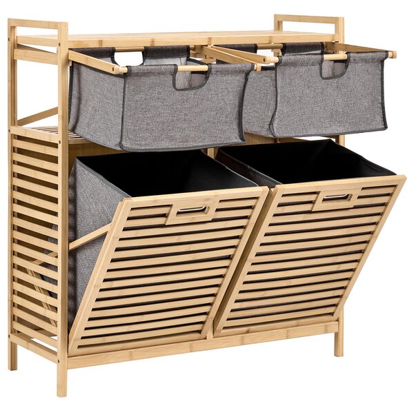 Skříňka s košem na prádlo a úložnými boxy CEJAR 88 cm Bambus Světle hnědá