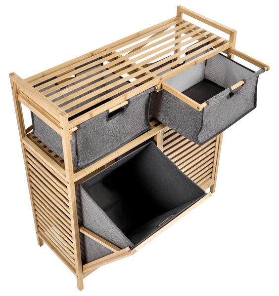 Skříňka s košem na prádlo a úložnými boxy CEJAR 88 cm Bambus Světle hnědá
