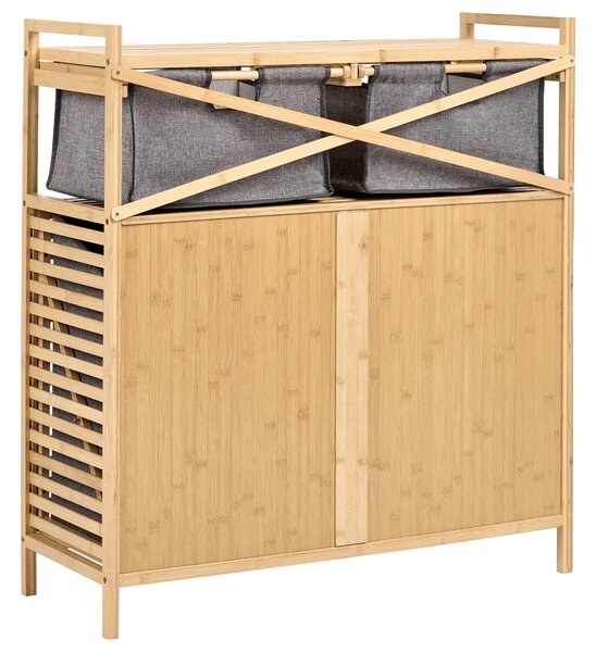 Skříňka s košem na prádlo a úložnými boxy CEJAR 88 cm Bambus Světle hnědá