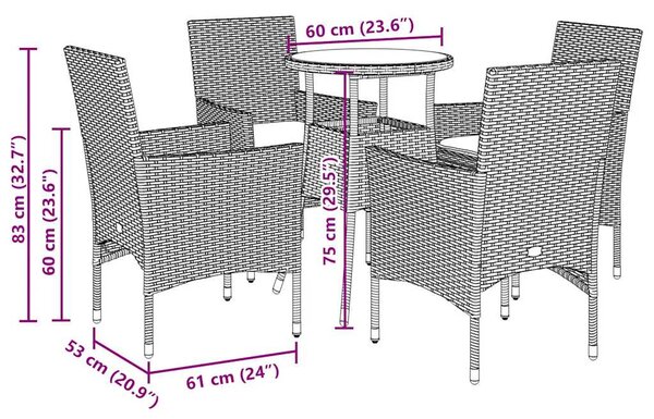 5dílný zahradní jídelní set s poduškami šedý polyratan a akácie 3278732