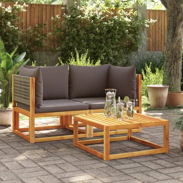 Zahradní pohovky rohové s polštáři 2 ks dřevo akácie a ratan 3278899