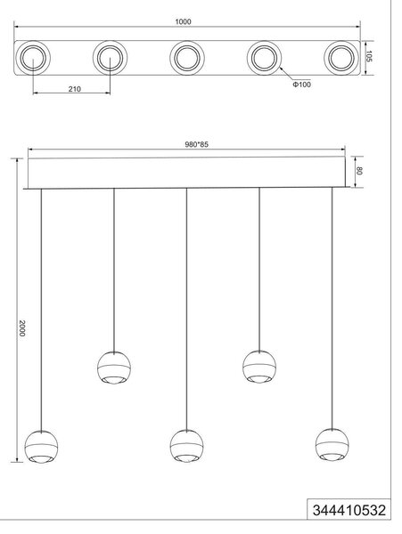 ZÁVĚSNÉ LED SVÍTIDLO, 100/10,5/200 cm Trio Leuchten - Závěsná světla
