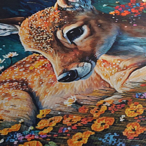 Obraz - Malované srně (s hodinami) (90x30 cm)