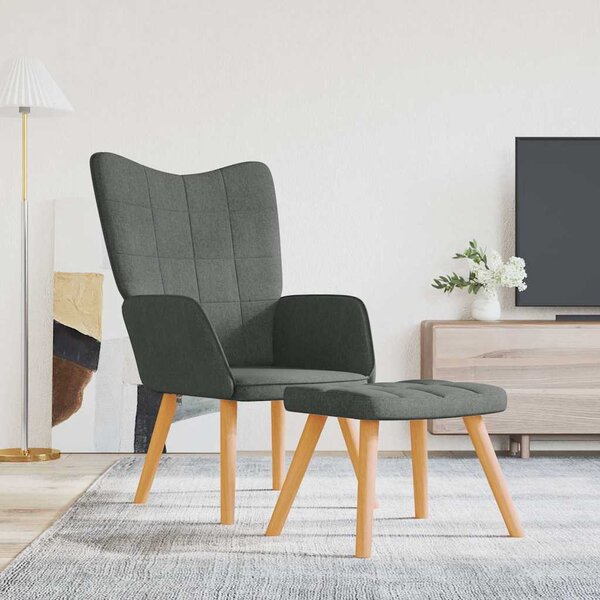 Relaxační křeslo se stoličkou tmavě šedé textil 327931
