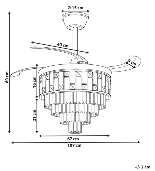 Stropní ventilátor se světlem ALAPAHA s dálkovým ovládáním LED Zlatá