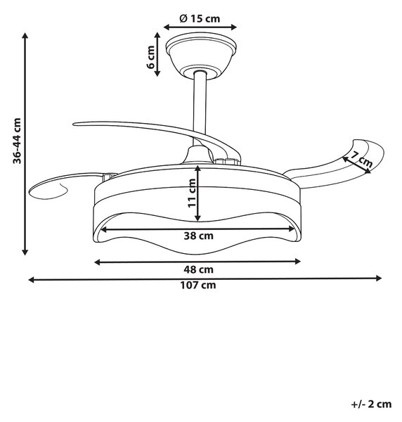 Stropní ventilátor se světlem ETONIA s dálkovým ovládáním LED Černá