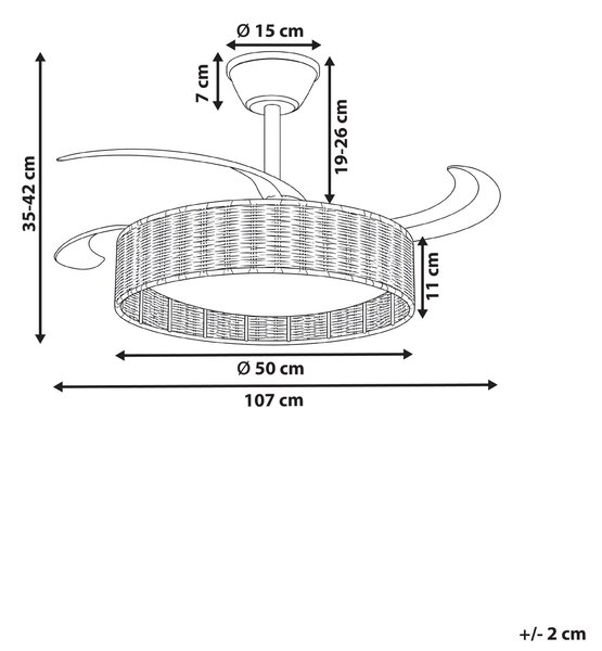 Stropní ventilátor se světlem TOMOKA s dálkovým ovládáním LED Bílá